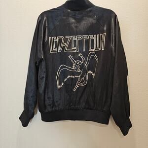 NWOT Led Zeplin Black Satin Bomber Size Small